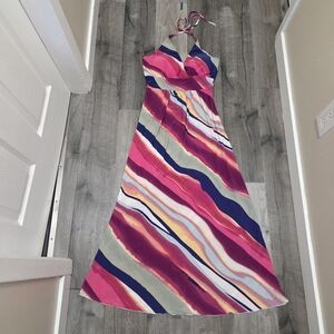 Cristinalove Pink Navy Multicolor Halter Maxi Dress